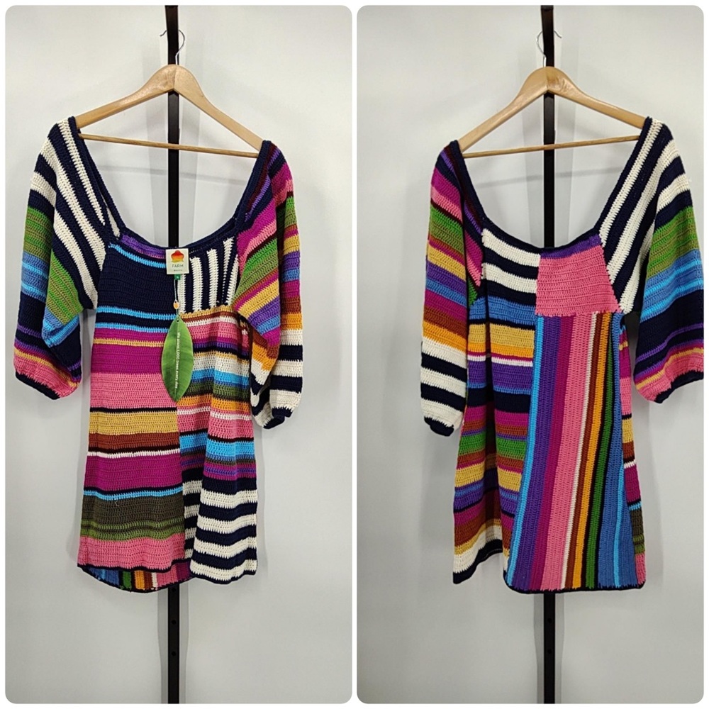 Farm Rio Mixed Stripes Crochet Knit Mini Dress – XL – NWT – Anthropologie - Picture 3 of 12